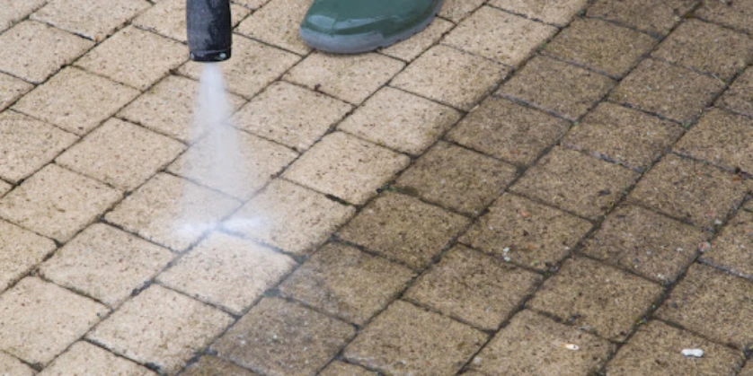 Pressure washing driveway